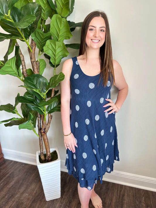 Navy Polka Dot Cotton Dress