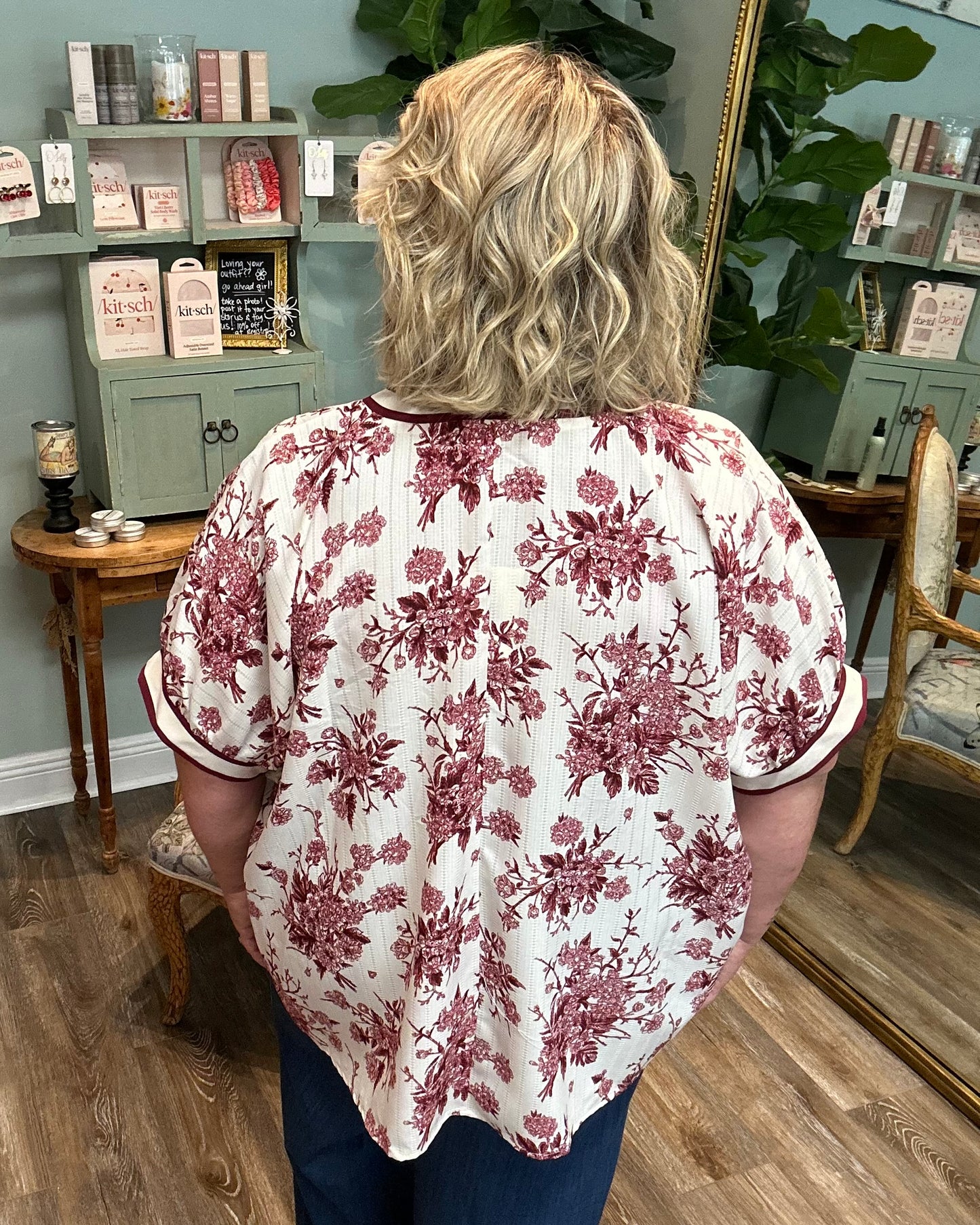 Burgundy Floral Print Dolman Top