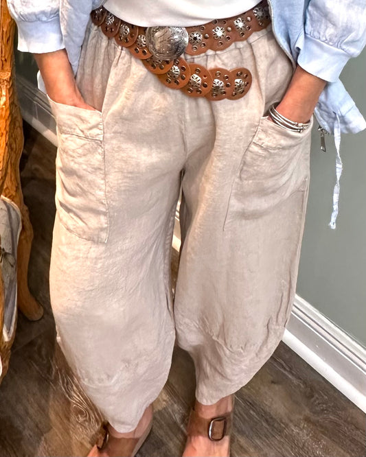 Round Hem Linen Pant