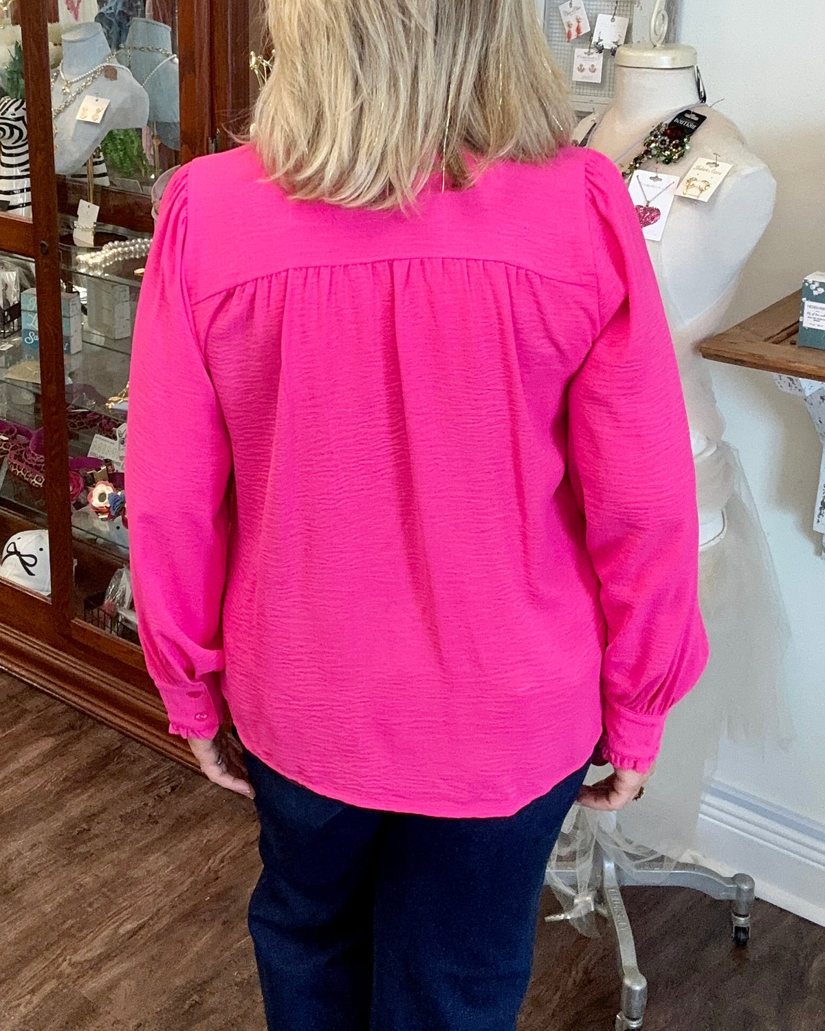 Hot Pink Pleated Blouse
