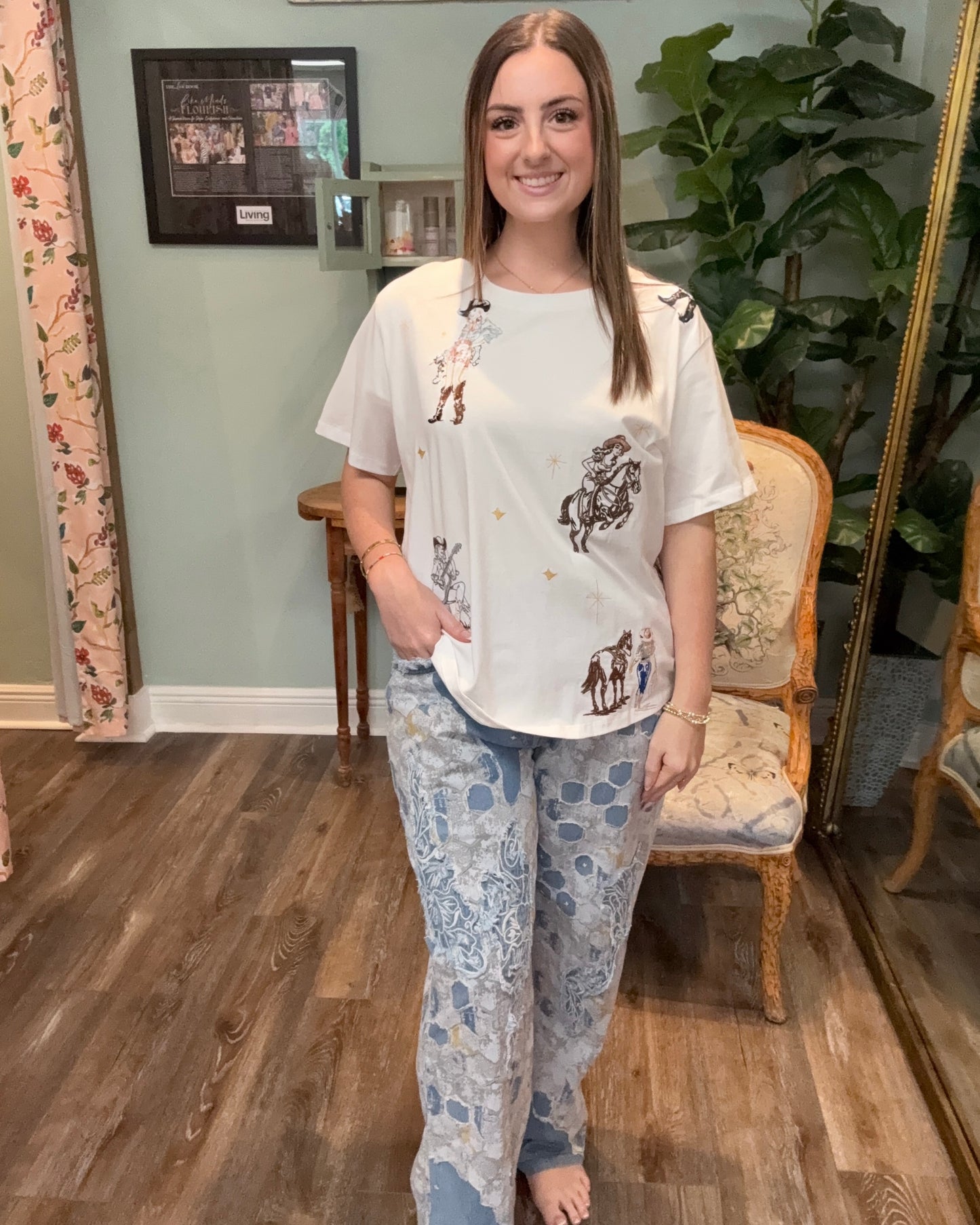 Retro Flower Pants Blue