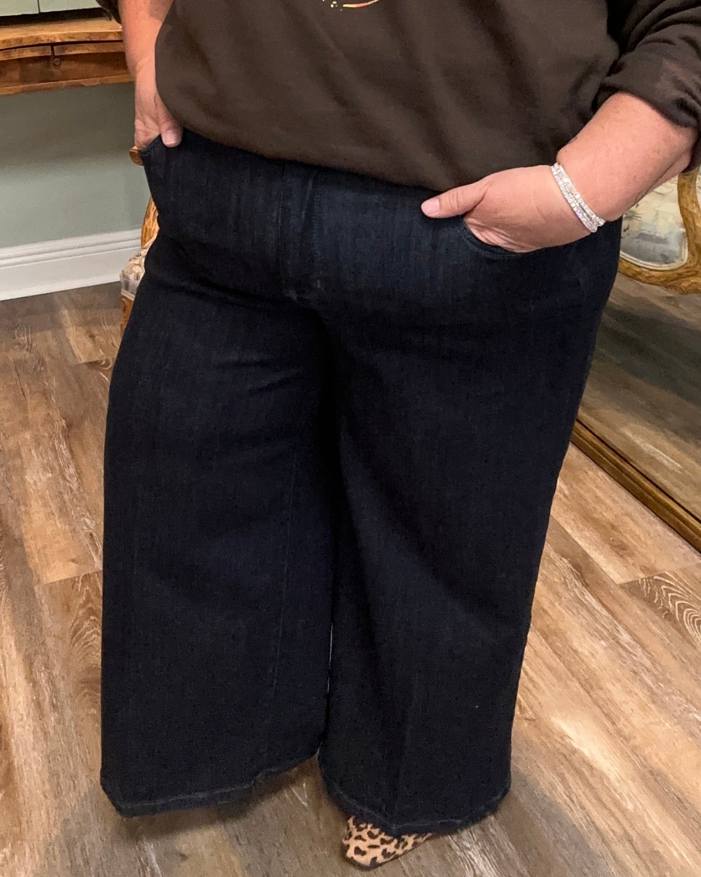 High Rise 2 Button Wide Leg Crop with Corset