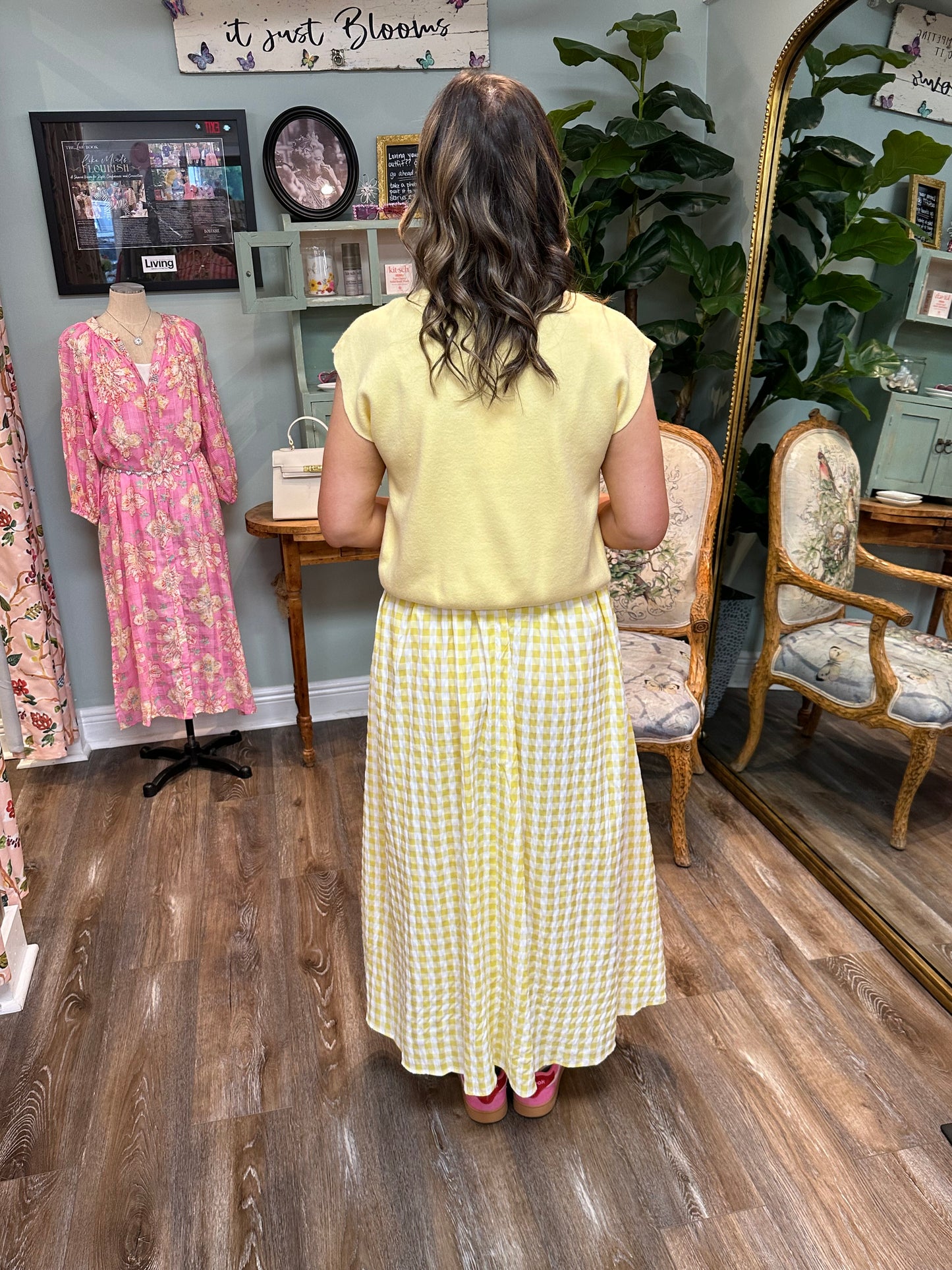 Shortsleeve Gingham Skirt Combo Dress