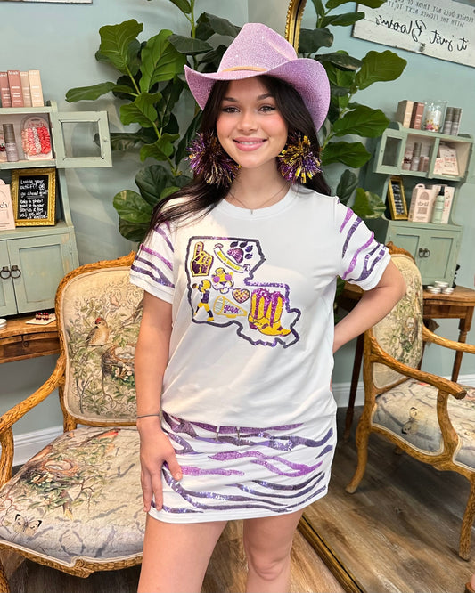 Sequin Tiger Stripe 2 Piece Skort Set