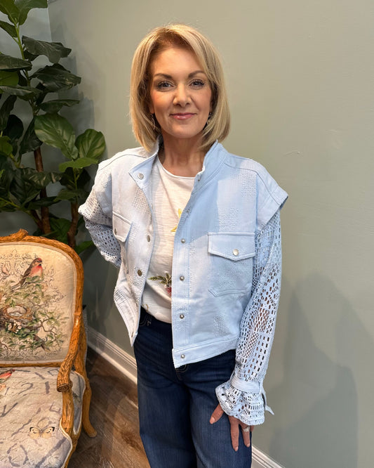 Blue Crochet Sleeve Utility Jacket