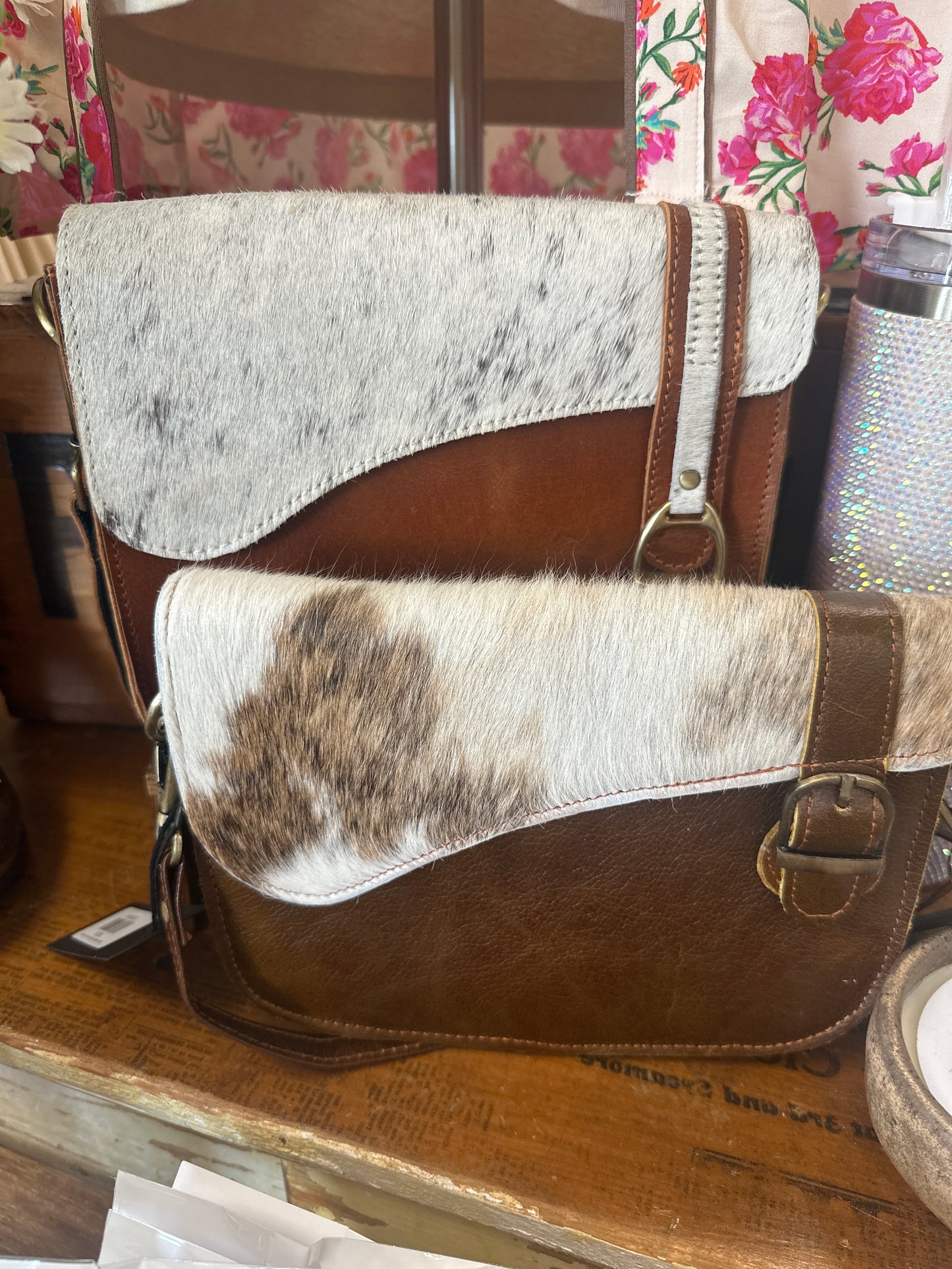 English Saddle Equestrian Hair and Cowhide Crossbody