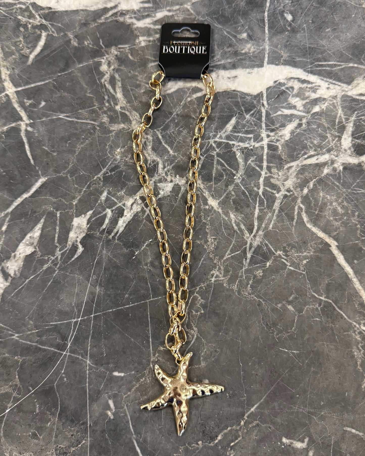 Gold Chain Hammered Starfish Necklace