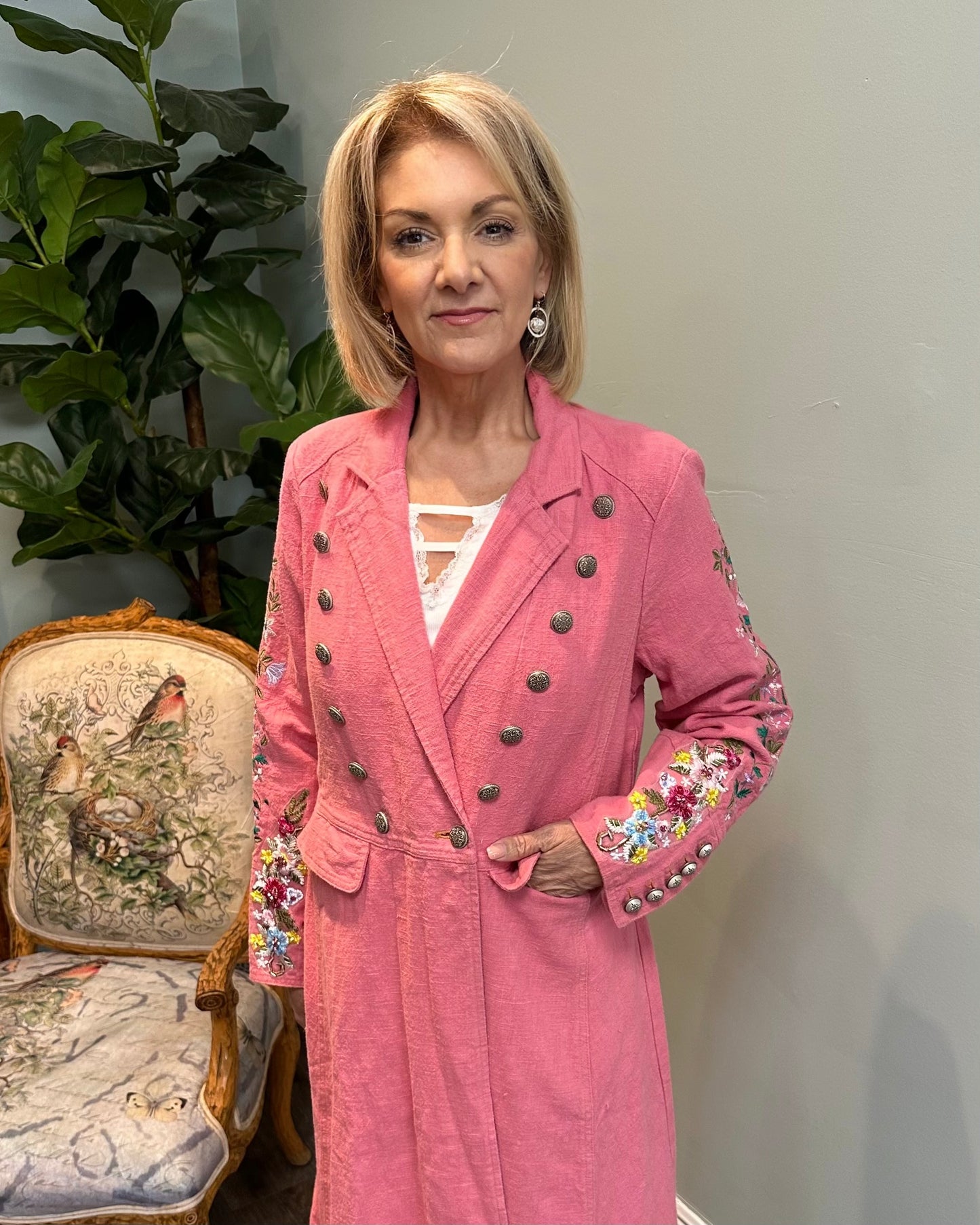 Embellished Sleeve Pink City Coat
