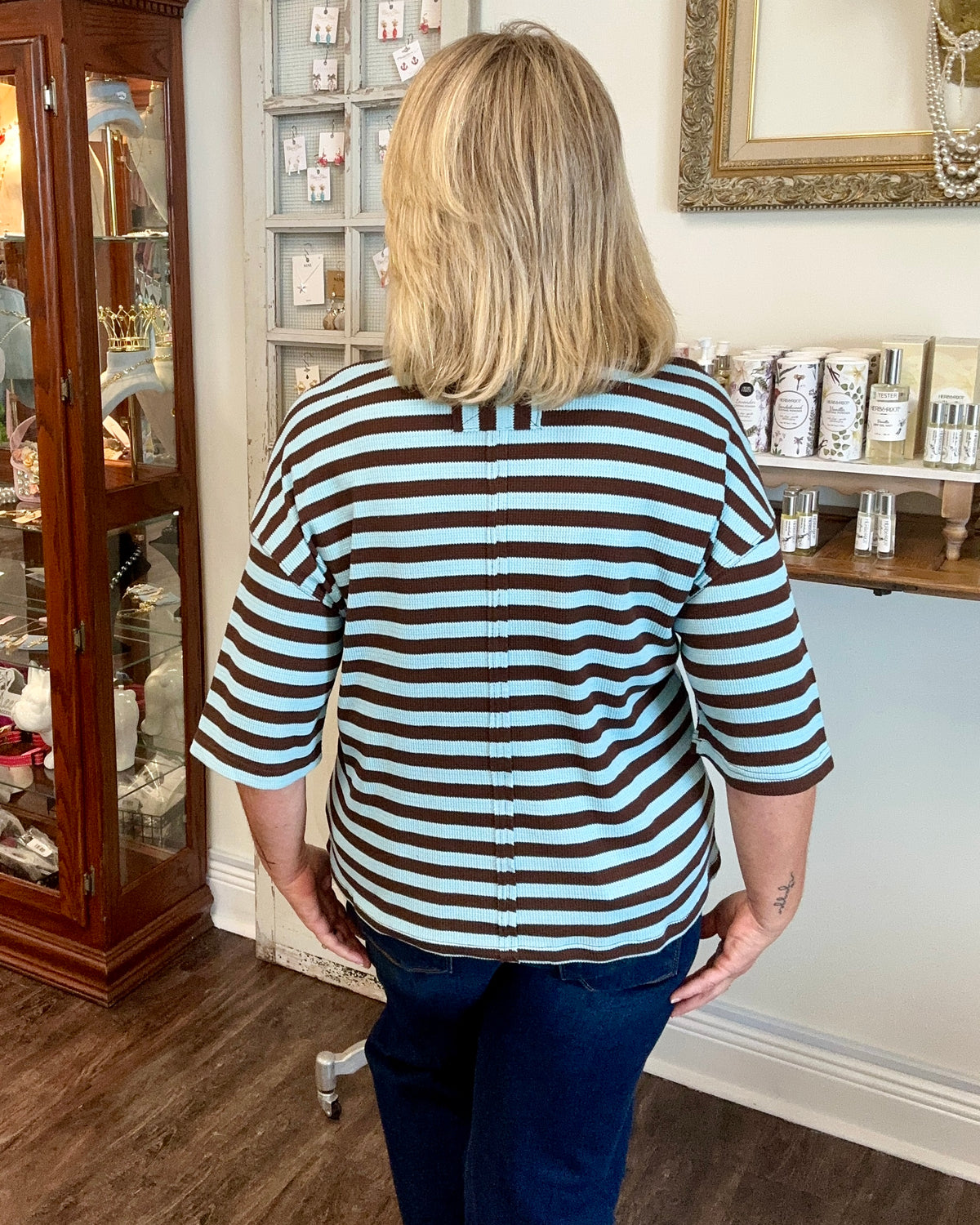 Blue and Chocolate Stripe Top