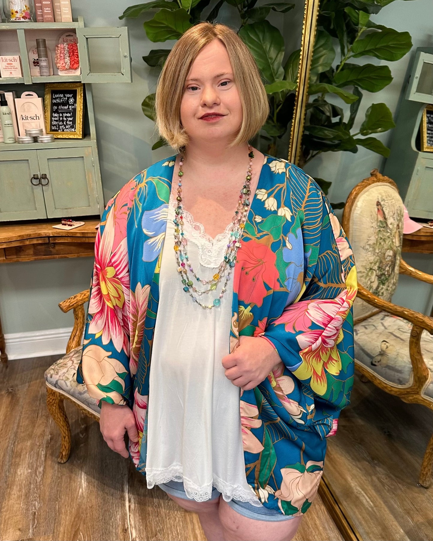 Open Front Floral Kimono