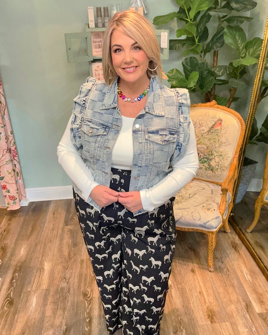 Vintage Washed Gingham Denim Vest