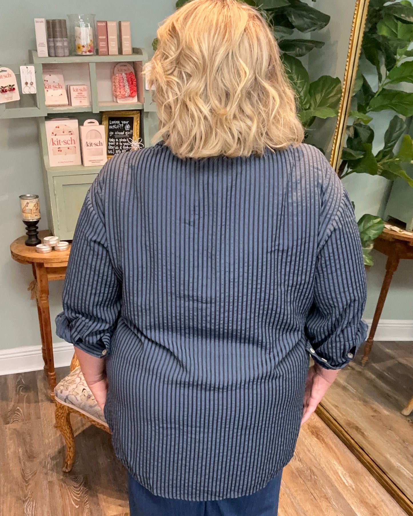 Indigo Long Sleeve Stripe Button Up