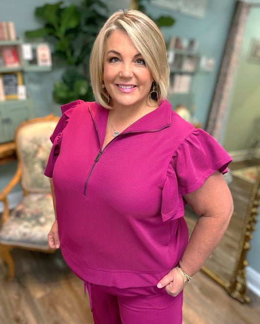 Magenta Textured Top with Zipper