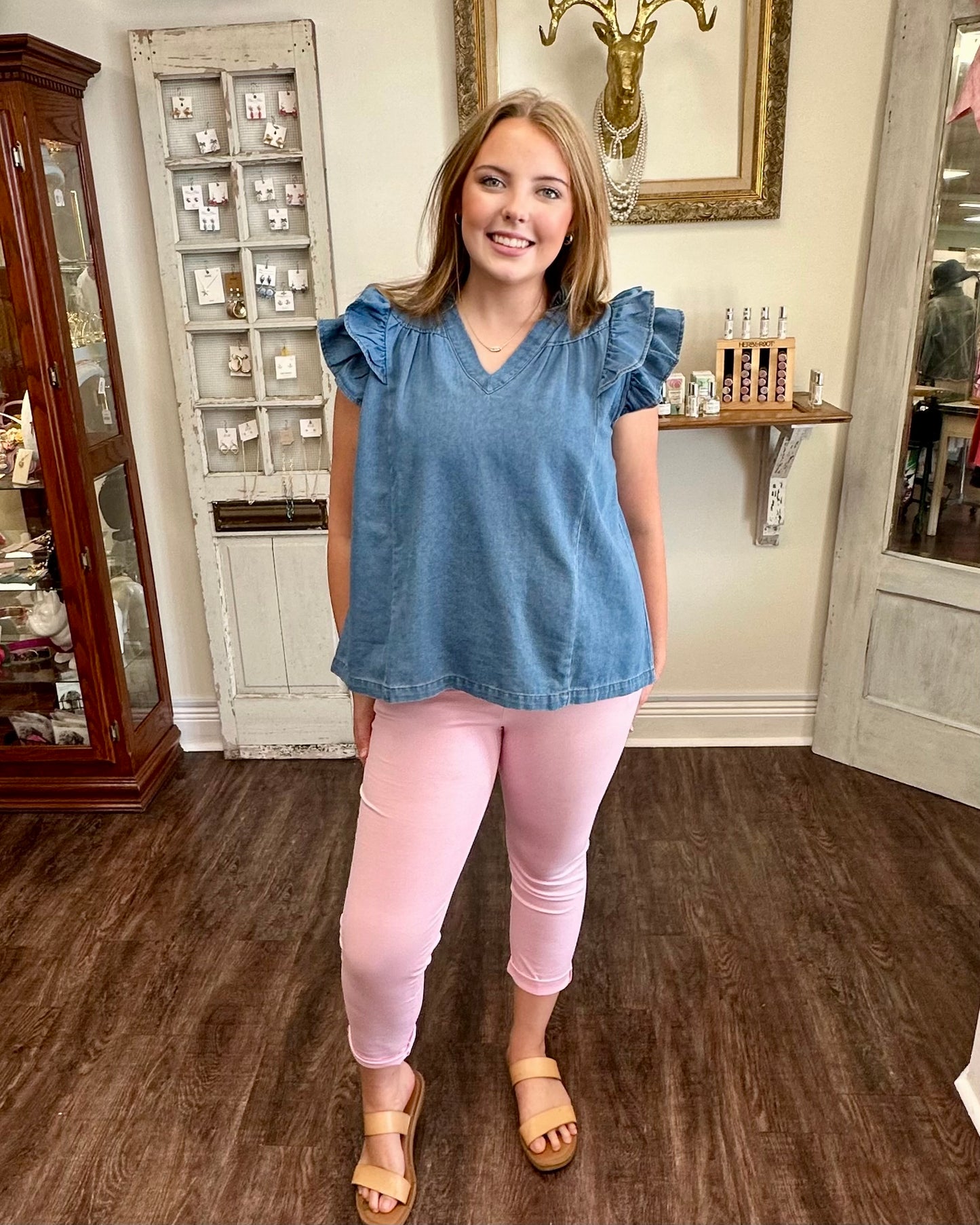 Chambray Ruffle Top