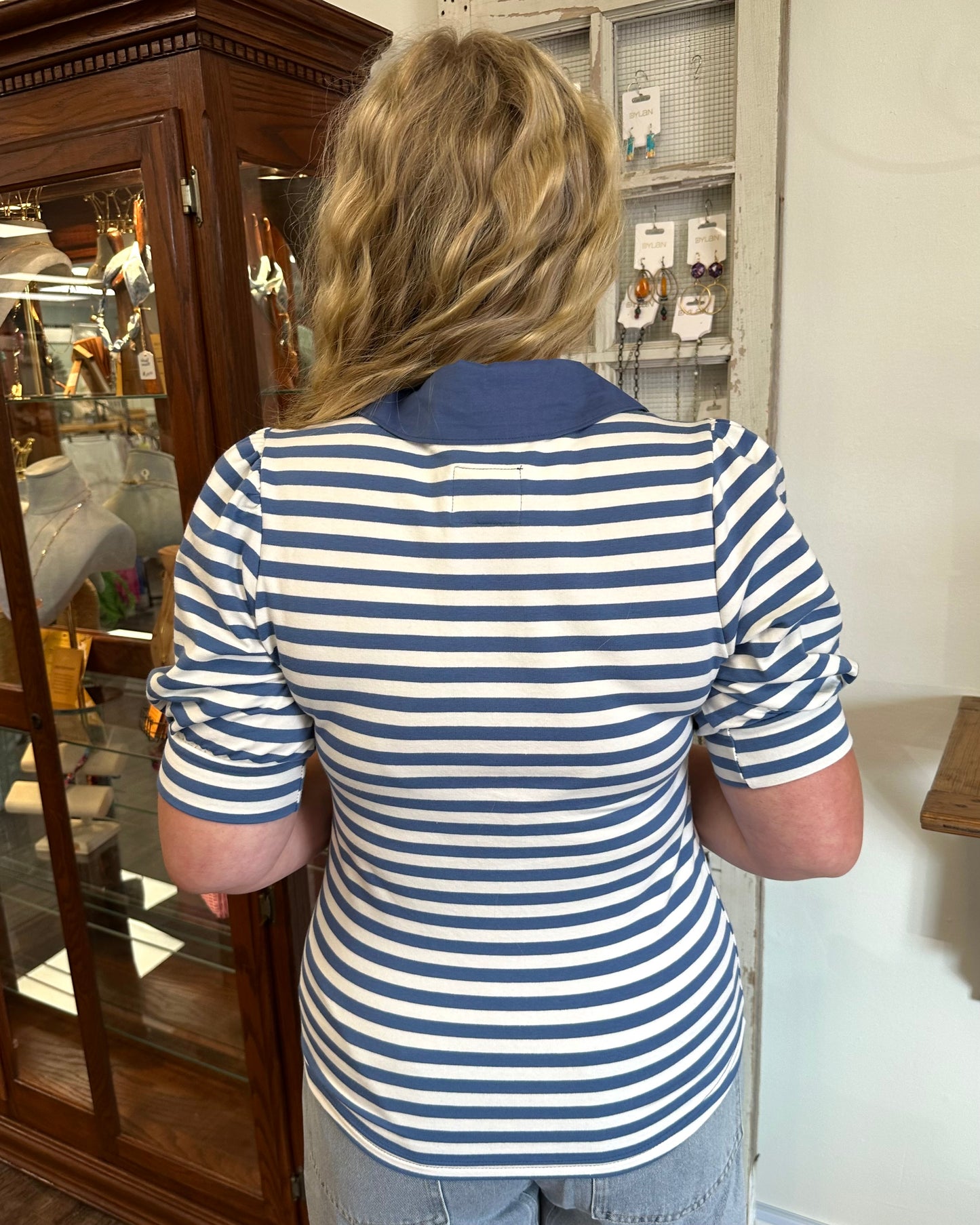 Blue Striped Collared Top