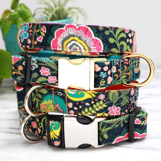Midge Floral Canvas Dog Collar - Raspberry