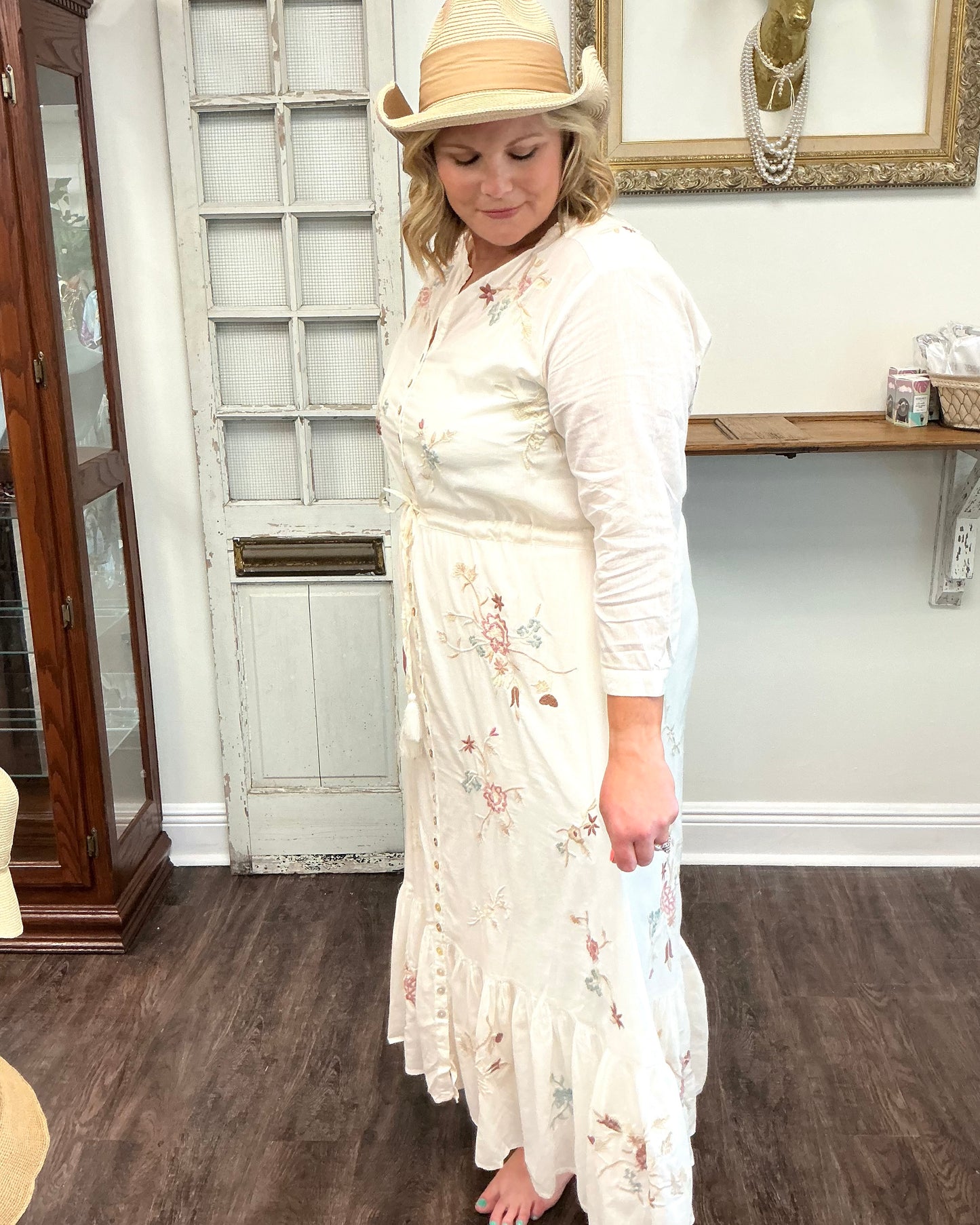 Detailed Ivory Maxi Tie Waist