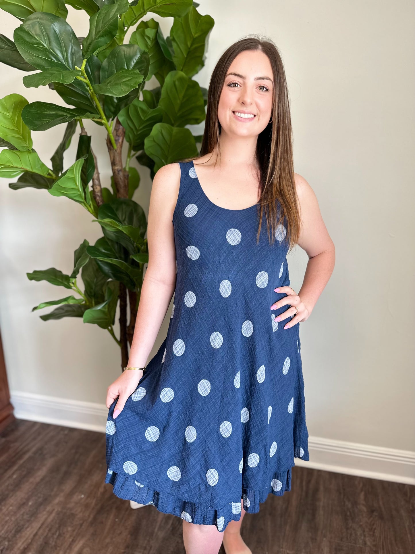 Navy Polka Dot Cotton Dress