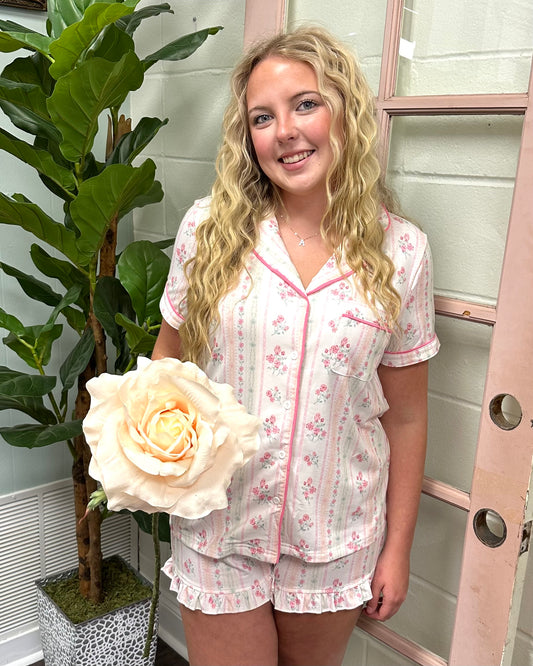 Striped Floral Print PJ Set