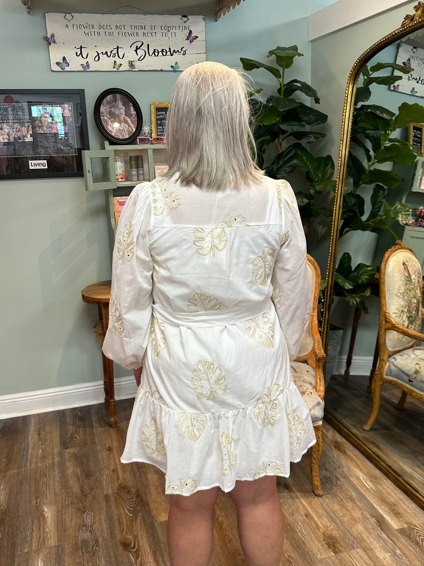 Gold Palm Leaf Print Dress