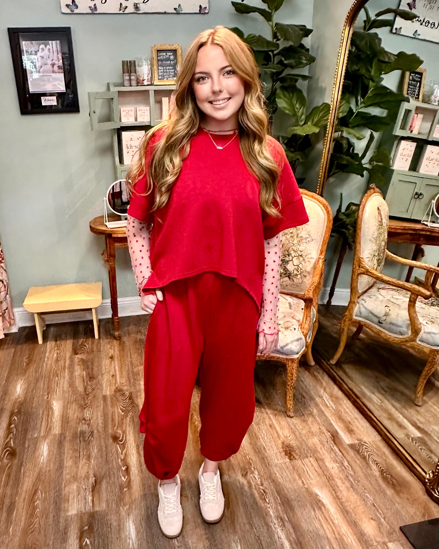 Round Neck Flowy and Semi Harem Pant Set