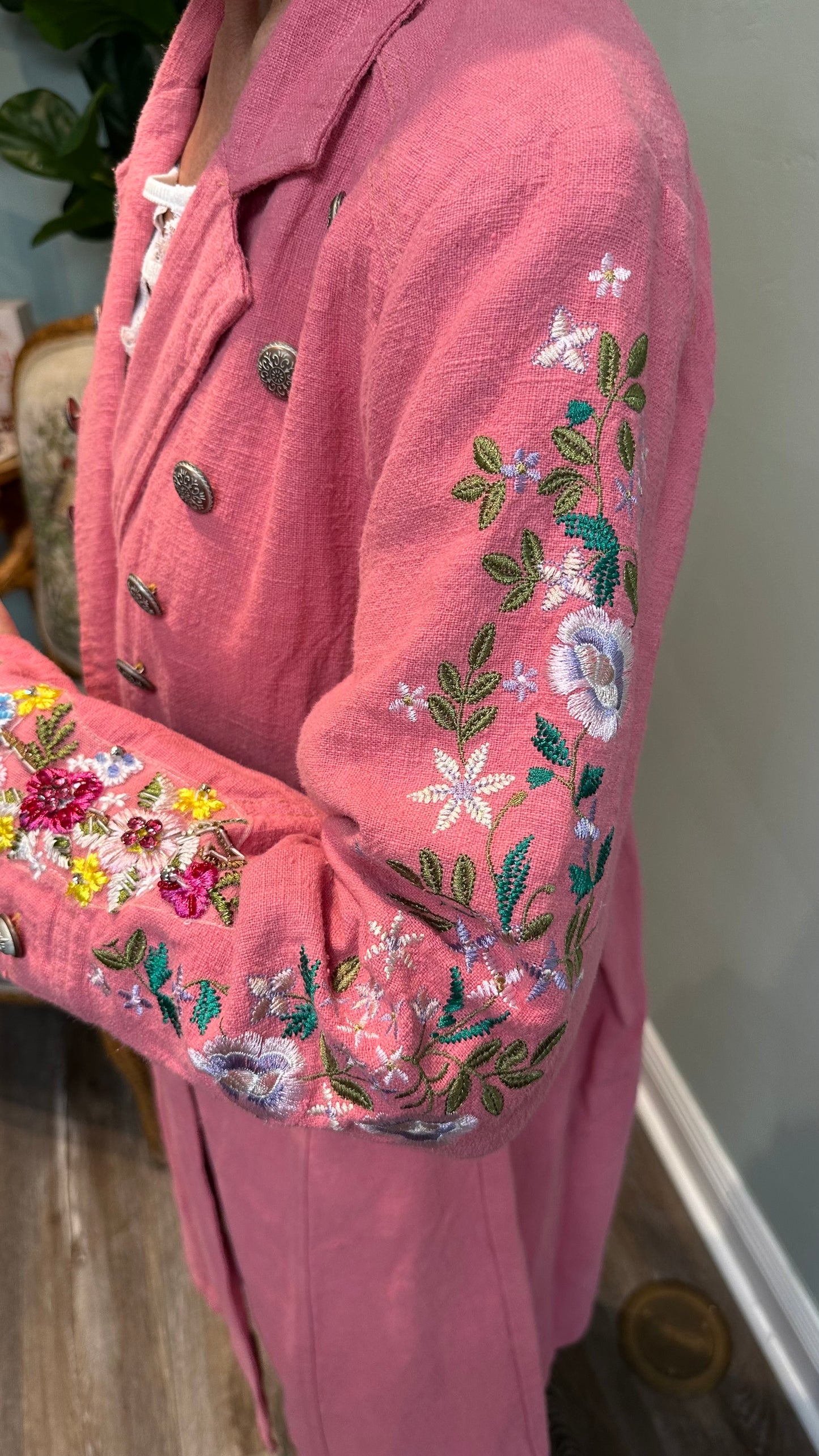 Embellished Sleeve Pink City Coat