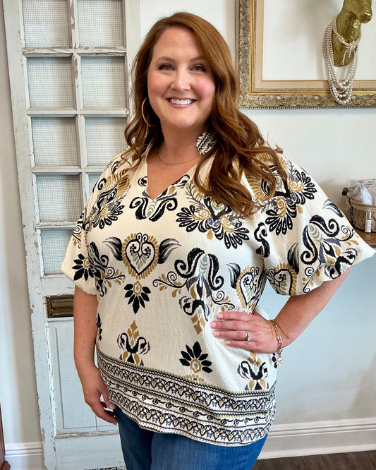 Black & Gold Balloon Sleeve Top