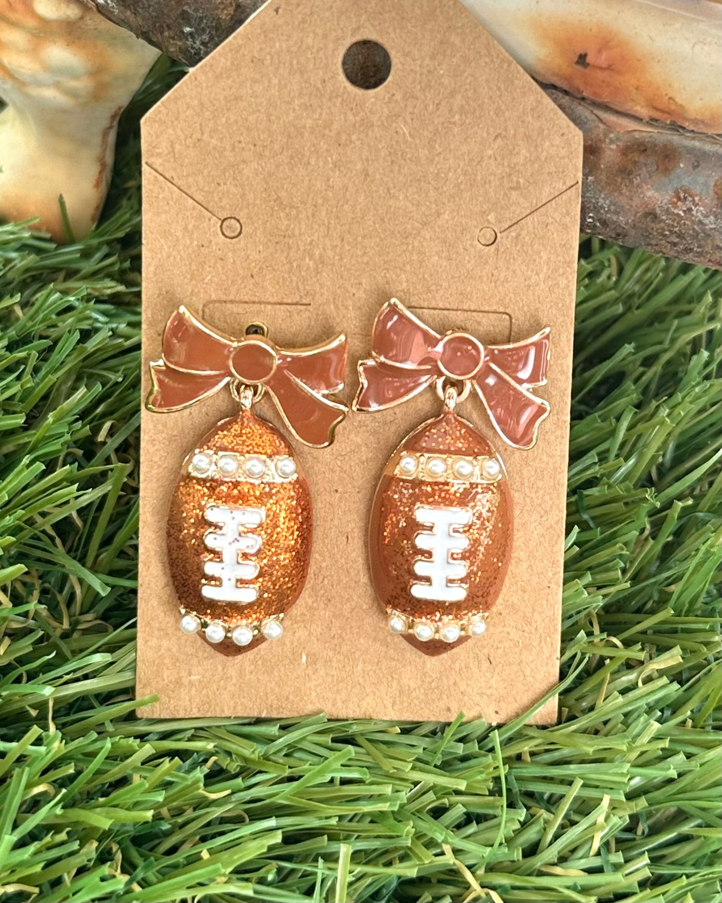 Football and Bow Earrings with Pearls