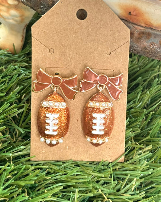 Football and Bow Earrings with Pearls