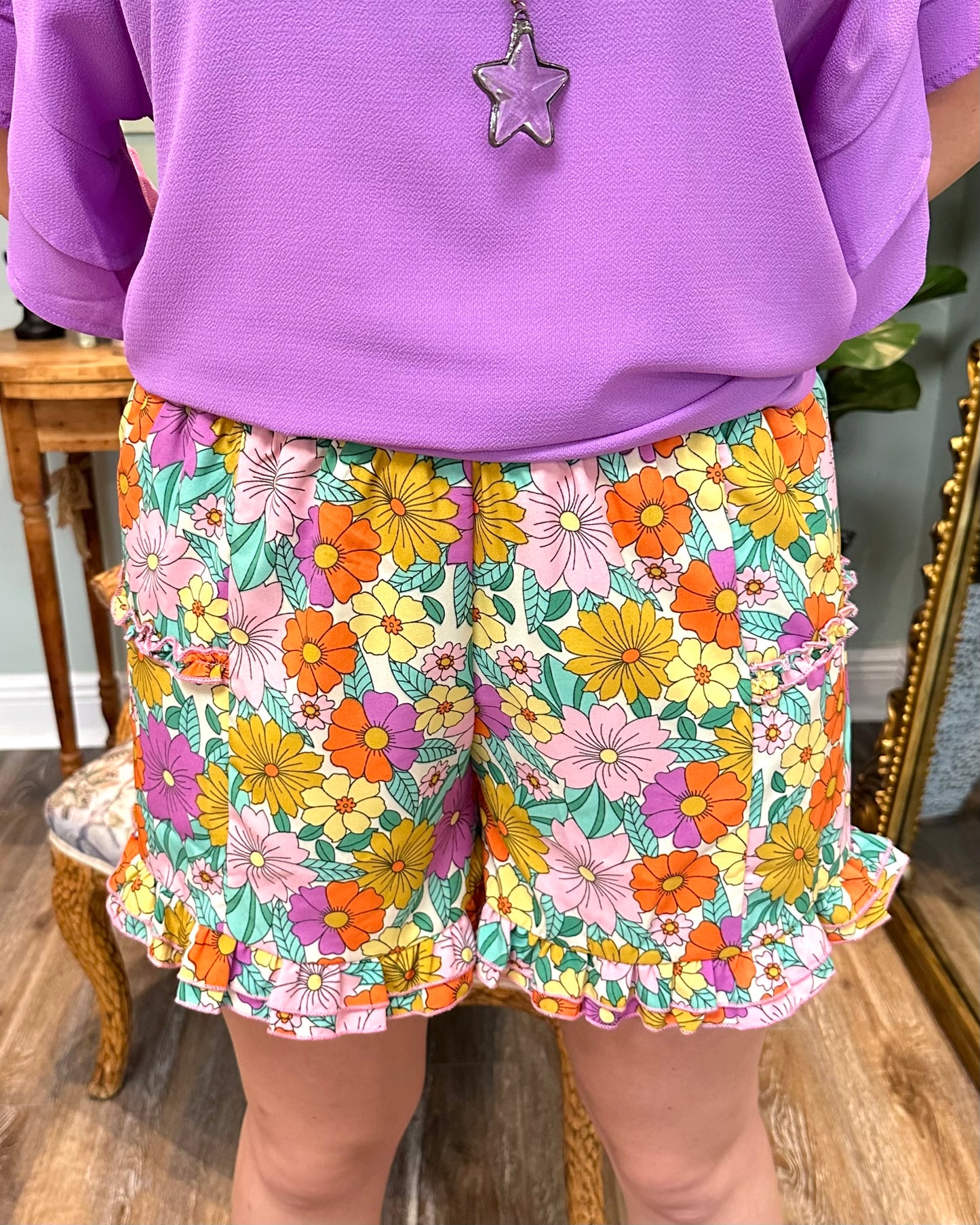Pink Floral Mix High Waist Shorts