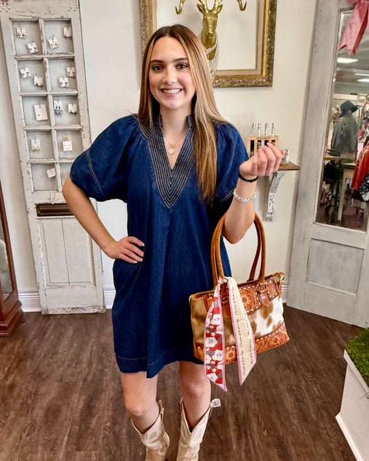 Denim V-neck Dress