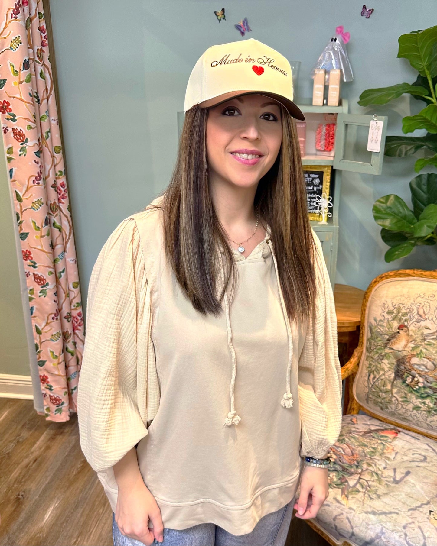 Taupe Hooded Sweatshirt with Gauze Sleeve