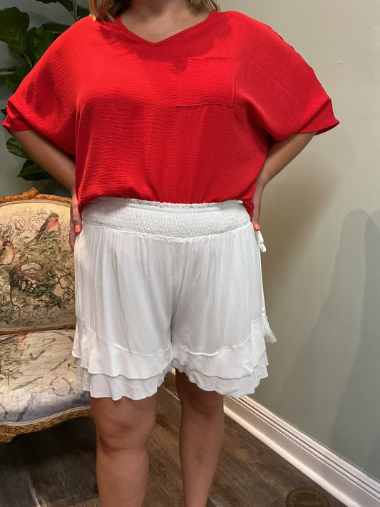 White Flowy Raw Edge Shorts