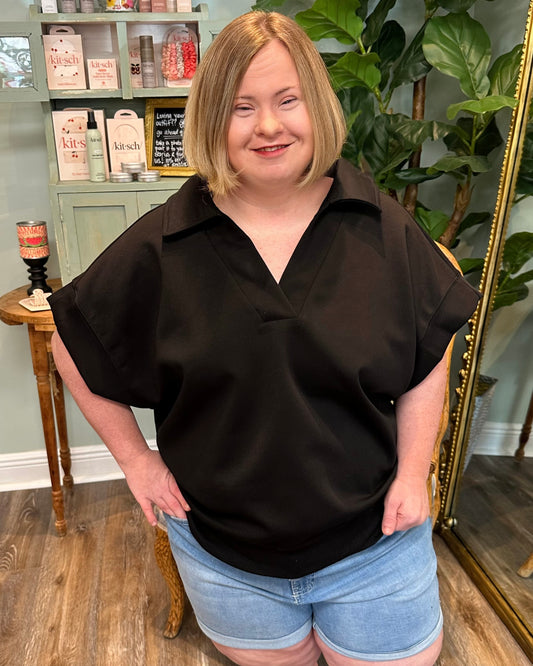 Wide Short Sleeve V-neck Top