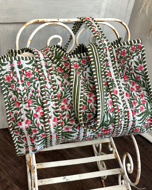 Blue and Green Floral Tote
