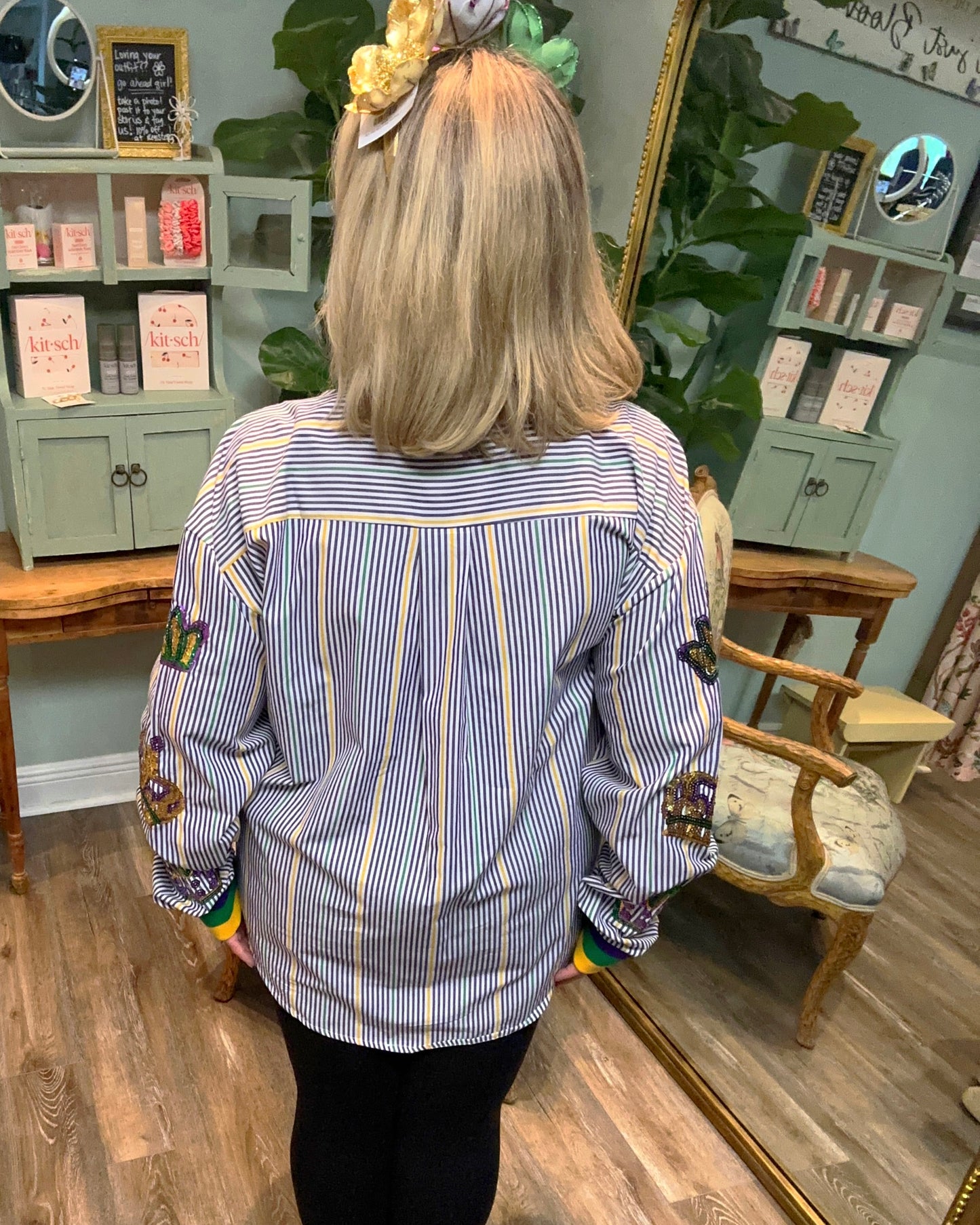 Sequin Pinstripe Sequin Mardi Gras Shirt