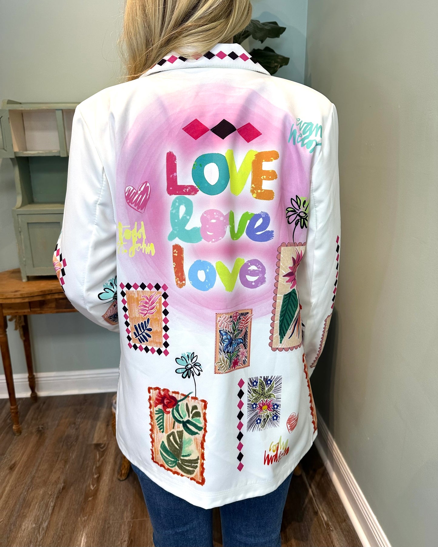 White Graffiti “Love and Flowers” Blazer