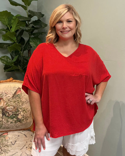 Basic Textured V-neck Top