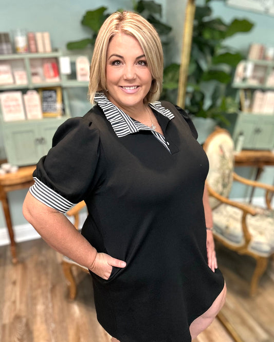 Striped Collar Shirt Dress