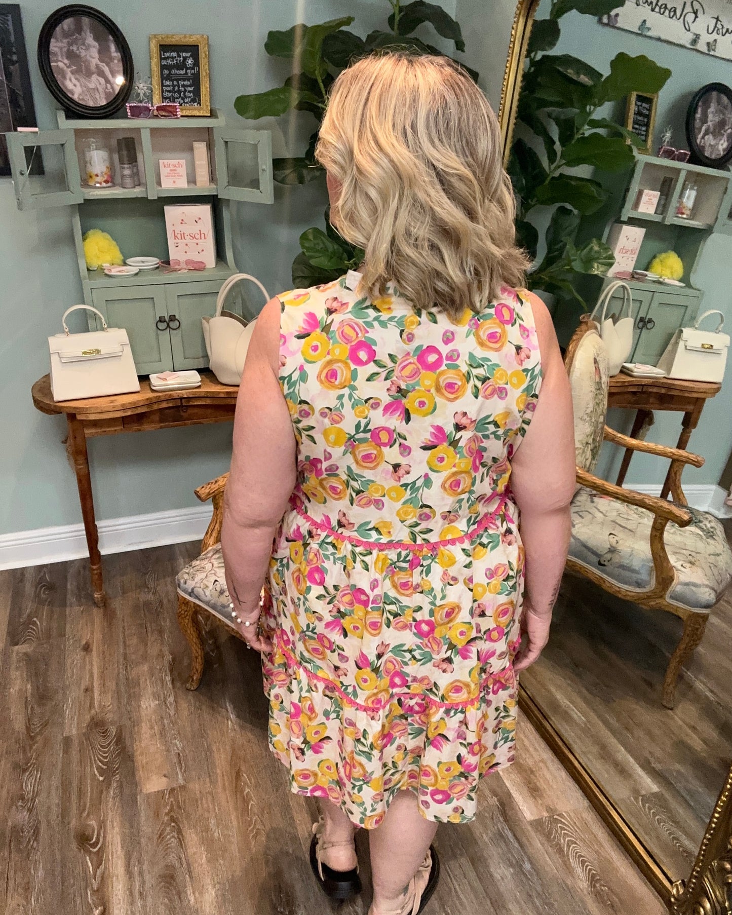 Floral Print Scallop Trim Sleeveless Dress