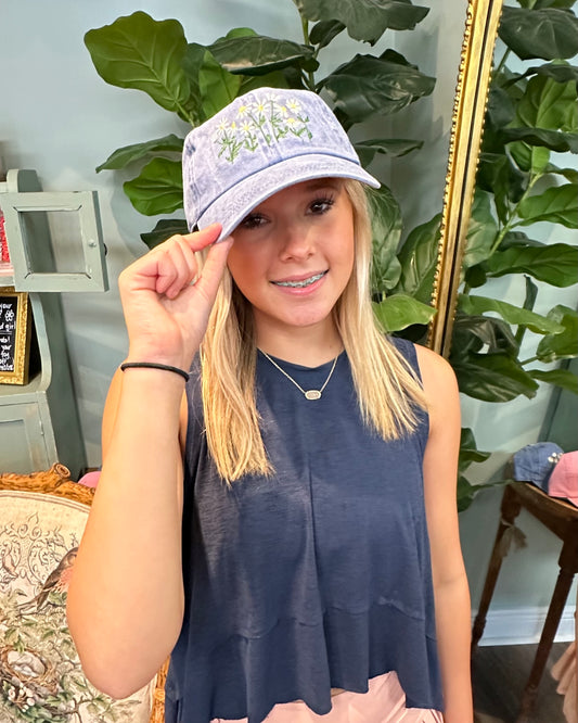 Daisy Embroidered Cotton Cap