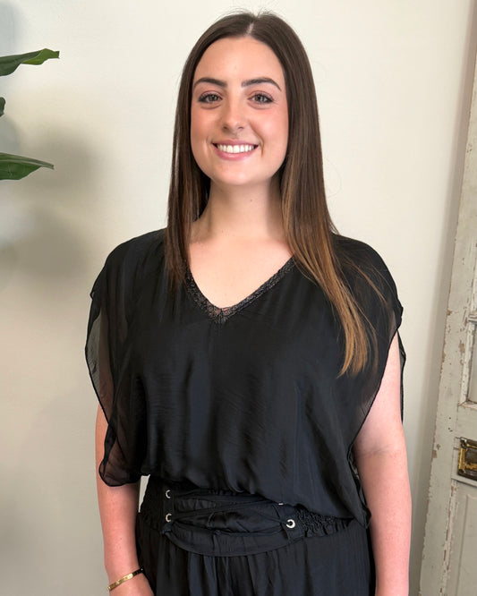 Elastic Waist Line Silk Top