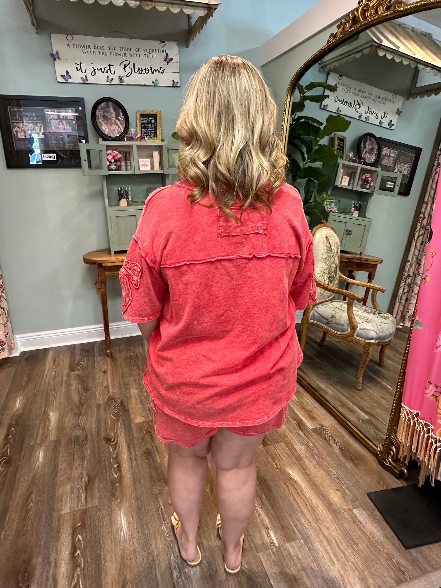 Red Mineral Washed Bow Slit Top
