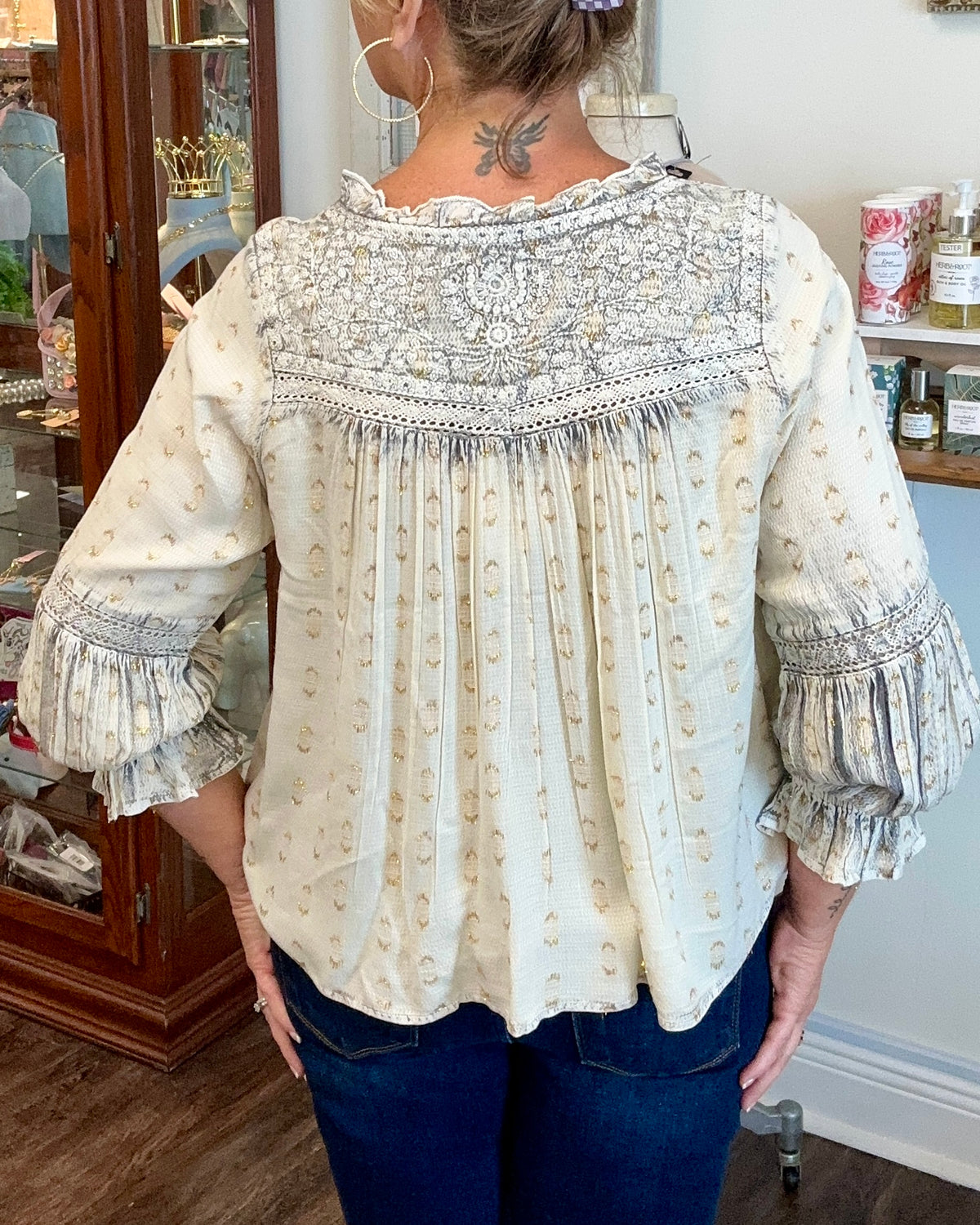Ivory Blouse with Gold Embellishments