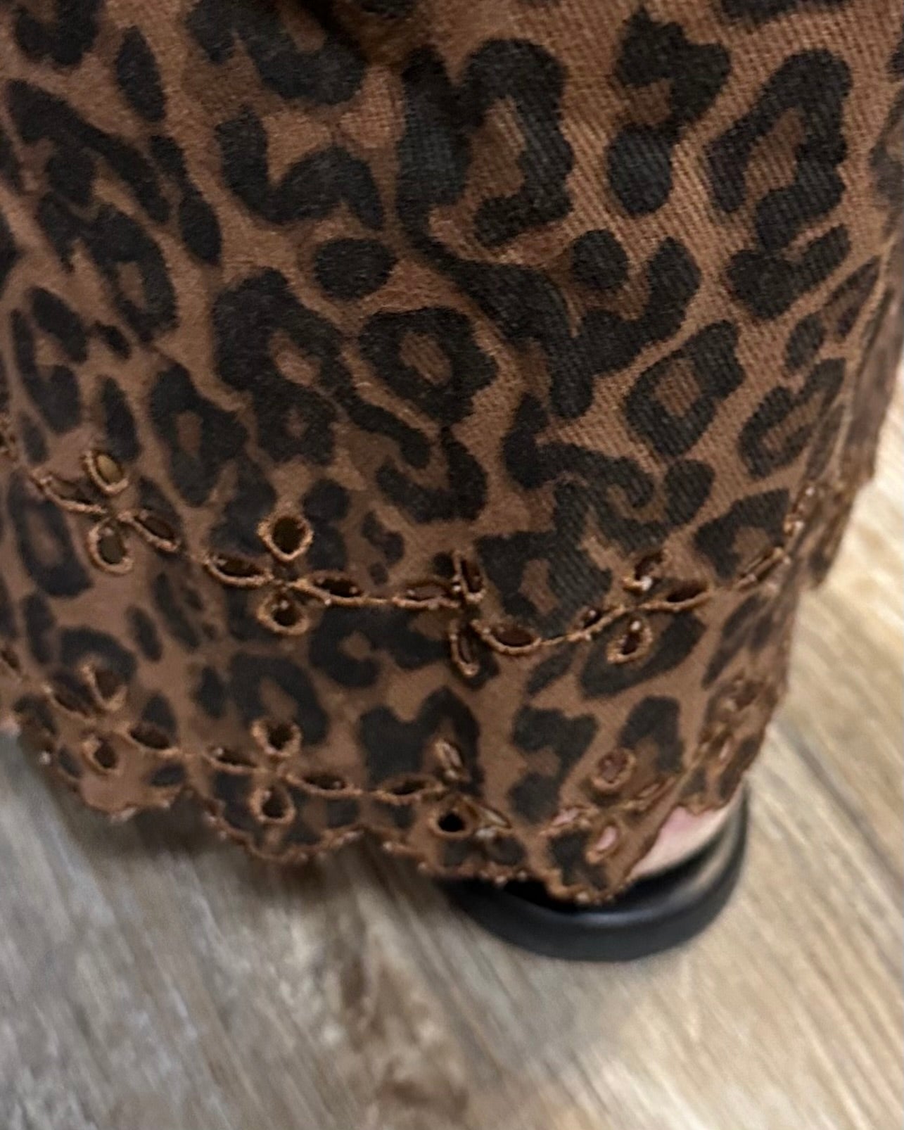 Leopard Print Pant with Eyelet Hem