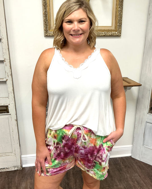 Tie Dye Knit Elastic Waist Shorts
