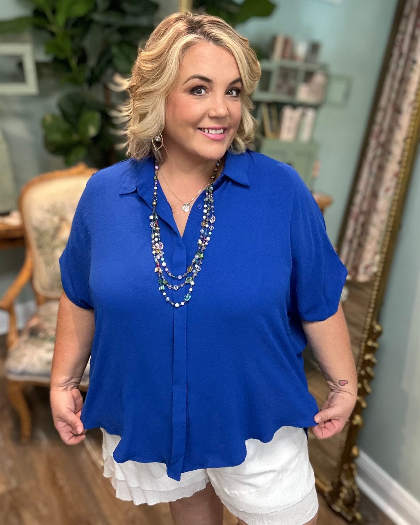 Royal Blue Oversized Button Down Hi/Lo Shirt