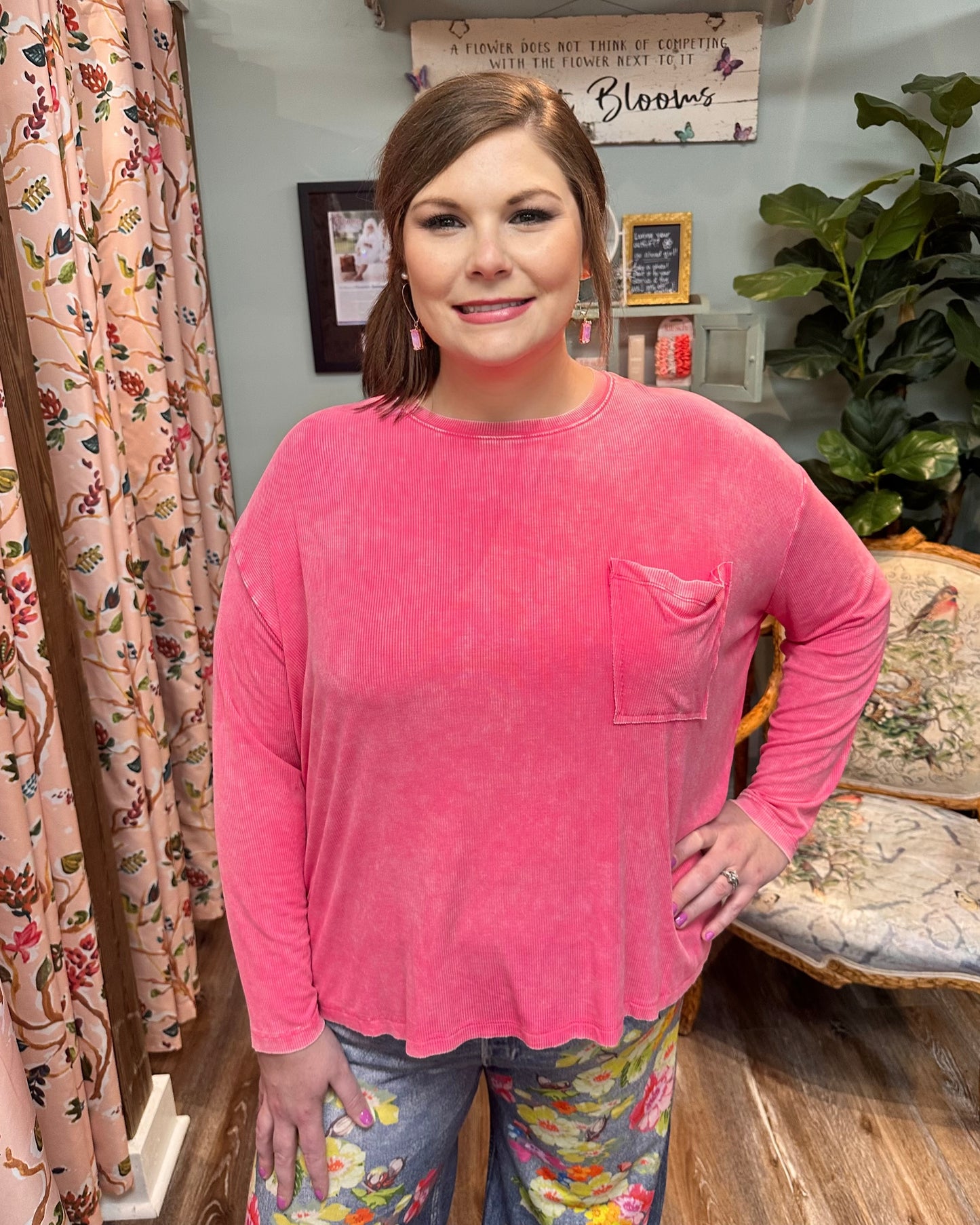 Washed Ribbed Dolman Sleeve Top