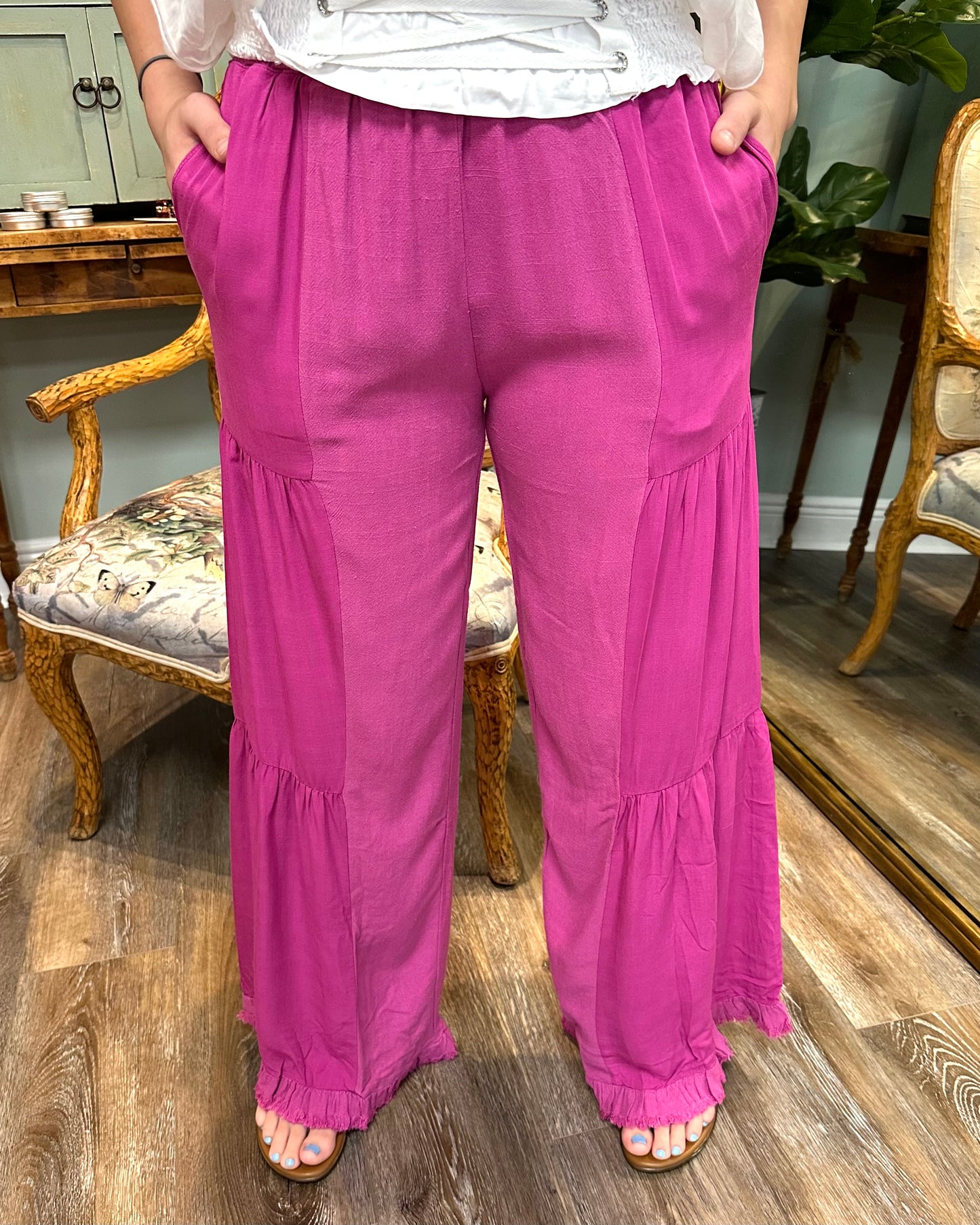Mulberry Linen Blend Tiered Pant