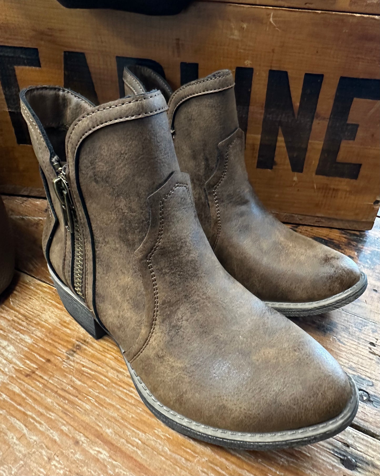 Evie Tan Zip Up Bootie